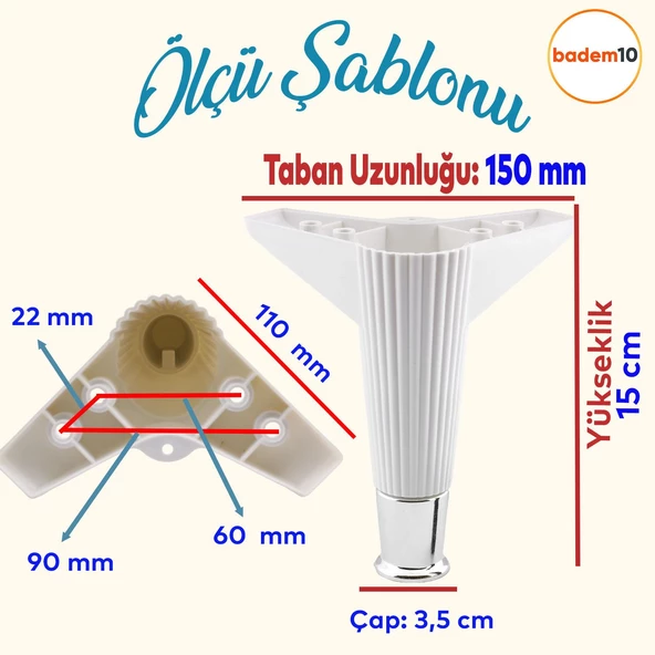 Elista Mobilya Ayağı Sehpa Tv Ünitesi Ayakları Yükseltici 15 Cm Beyaz Krom 4 Adet - Resim 2