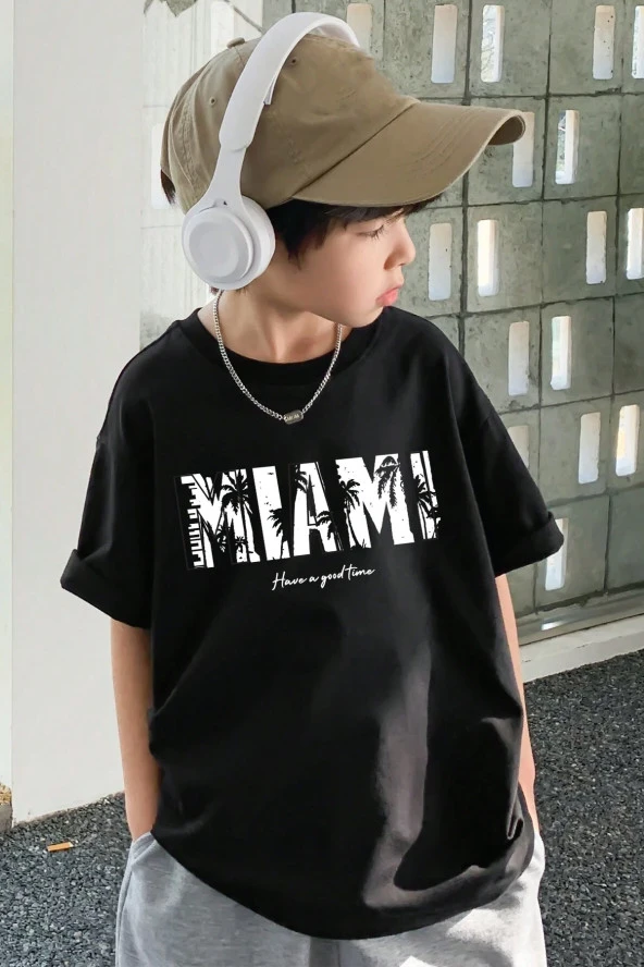 Çocuk Miami Baskılı Pamuklu Tshirt