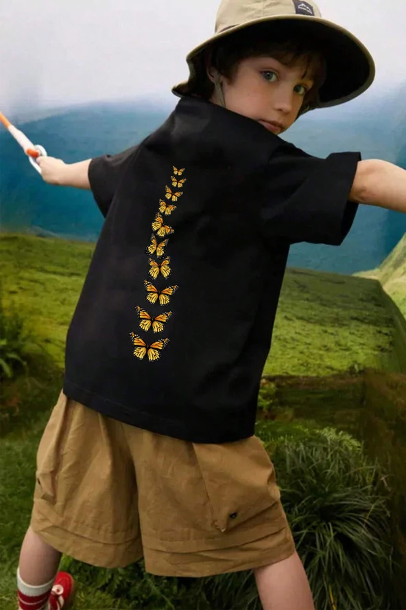 Çocuk Kral Kelebek Baskılı Pamuklu Tshirt