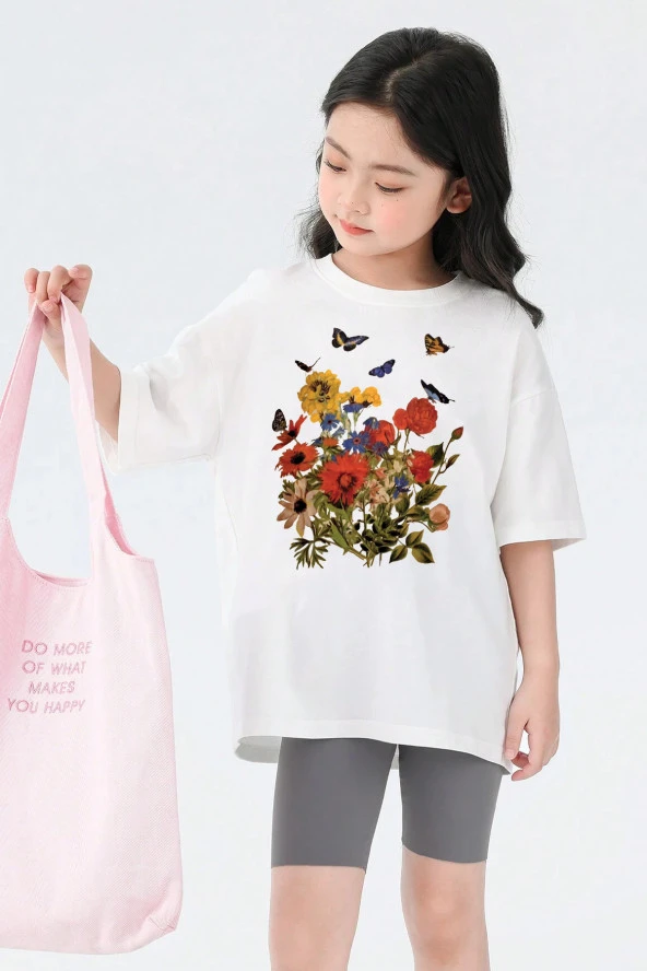 Çocuk Flowers Baskılı Pamuklu Tshirt
