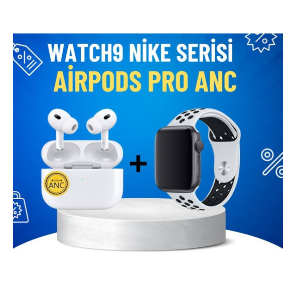 kili Set Watch Watch9 Nike Serisi 45mm Çift Kordon+AirPods Pro ANC Premium