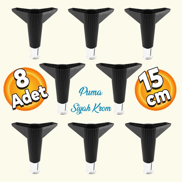 Elista Mobilya Ayağı Sehpa Tv Ünitesi Ayakları Yükseltici 15 Cm Siyah Krom 8 Adet