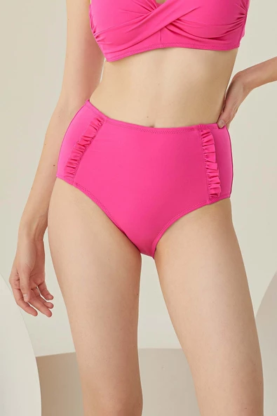 Fuşya Fırfırlı Yüksek Bel Tek Alt Bikini