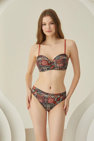 Renkli Lave Straplez Tek Üst Bikini - Resim 2