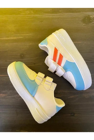 Pembe Potin Rahat Taban Cırtlı Çocuk Sneaker 001-700-23TurkuazTuruncu - 3