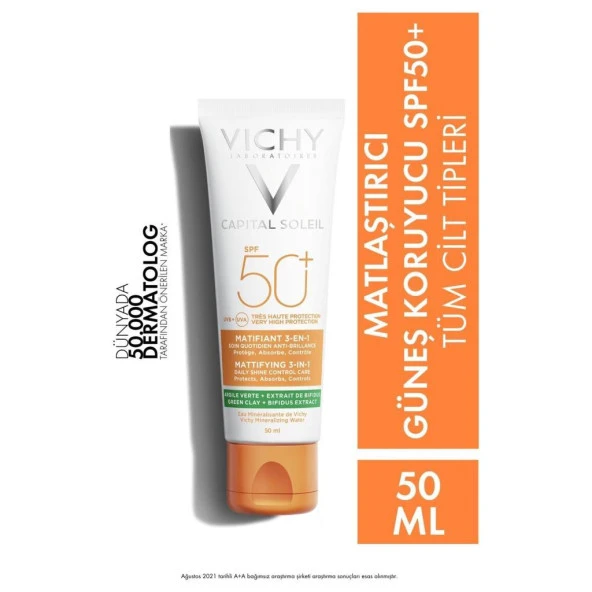 Vichy Capital Ideal Soleil Anti Brillance Matifiant 3-in Cream  Matlaştırıcı Yüz Güneş Kremi  SPF50 50 ml