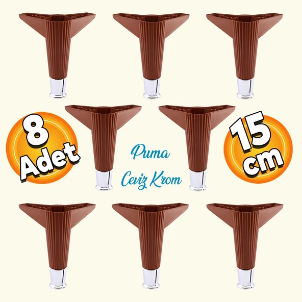 Elista Mobilya Ayağı Sehpa Tv Ünitesi Ayakları Yükseltici 15 Cm Ceviz Krom 8 Adet