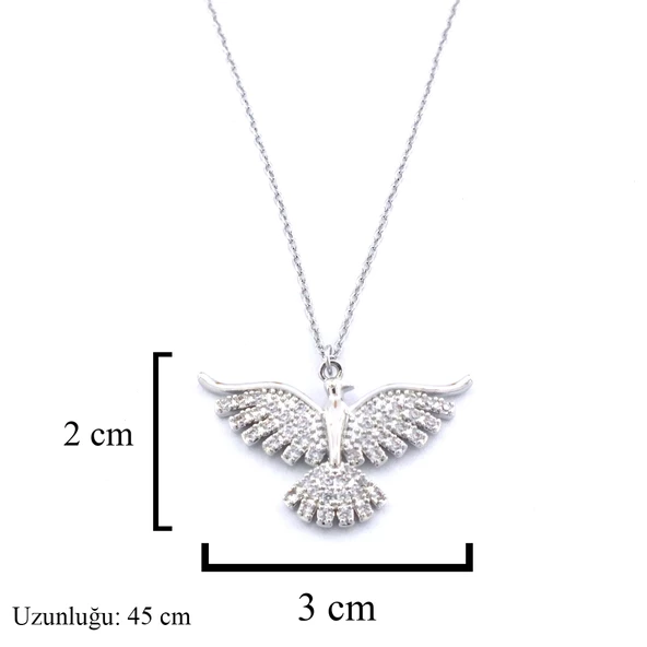316L Çelik Anka Kuşu Zirkon Taşlı Kadın Kolye KLY-601 - Resim 3