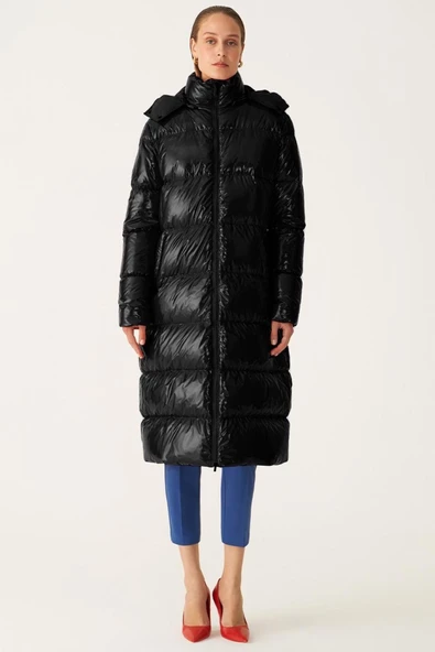 Perspective Oversize Midi Şişme Mont - Kapüşonlu, Minimalist Tasarım