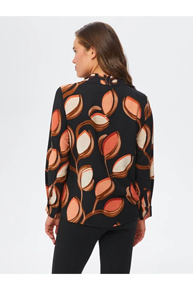 Faik Sönmez Minimalist Desenli Uzun Kol Gömlek Yaka Kadın Gömlek - 3