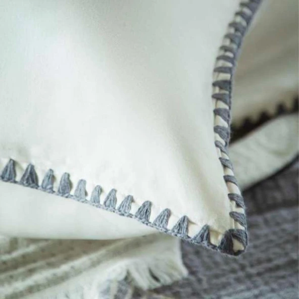 Apricitas Home Muslin Çift Kişilik Yatak Örtülü Nevresim Takımı June Gri - 3