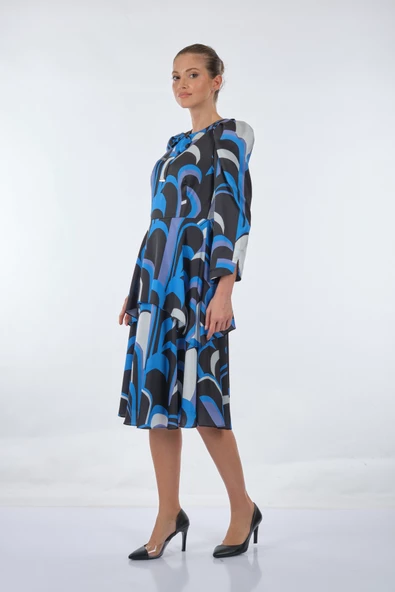 Fever Midi Pileli Şifon Elbise - Günlük & Özel Günler İçin - Resim 4