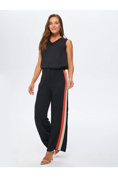 Faik Sönmez Minimalist Yüksek Bel Kadın Pantolon - Yan Şerit Detay - Resim 2