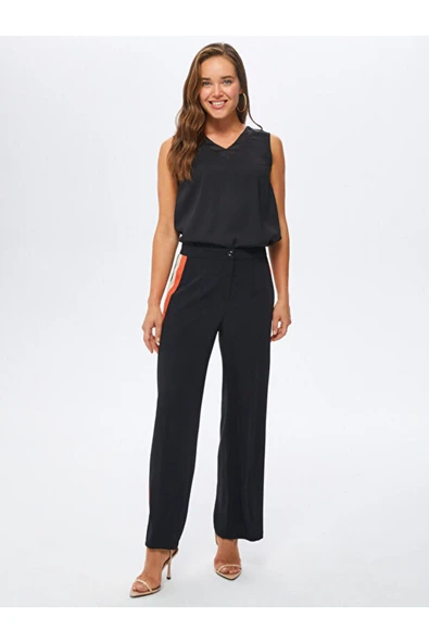 Faik Sönmez Minimalist Yüksek Bel Kadın Pantolon - Yan Şerit Detay - Resim 3