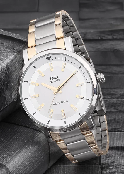 Q&Q Metal Erkek Kol Saati Q892  Gold Gümüş ürün görseli 1