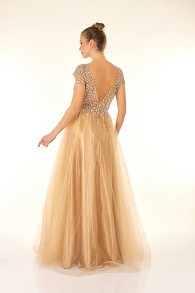 Favore Kadın Taşlı Tül Detaylı Abiye Elbise 2422033 - Resim 12