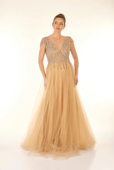 Favore Kadın Taşlı Tül Detaylı Abiye Elbise 2422033 - Resim 8