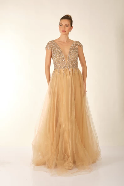 Favore Kadın Taşlı Tül Detaylı Abiye Elbise 2422033 - Resim 6