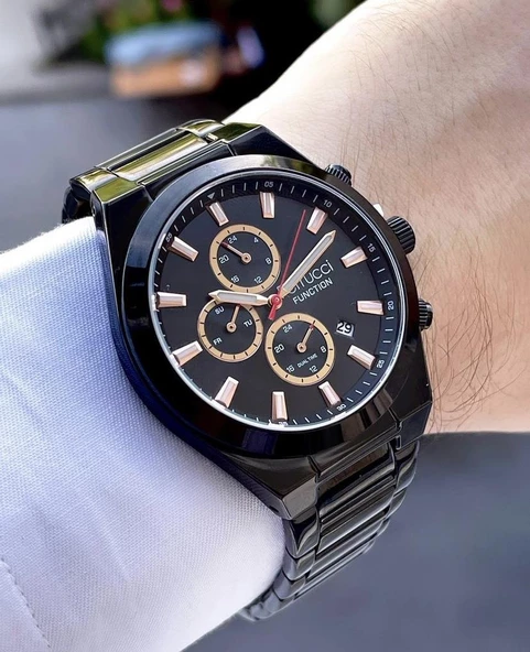 Ferrucci Erkek Fonksiyonlu Metal Kordon Kol Saati  Siyah ürün görseli 1