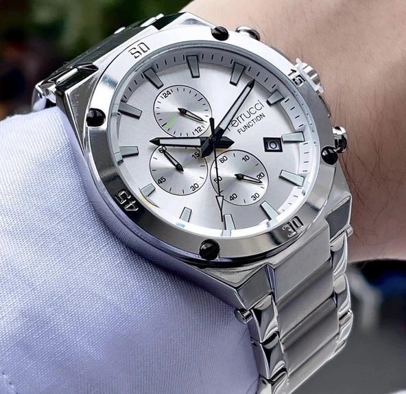 Ferrucci Erkek Fonksiyonlu Metal Kordon Kol Saati  Gümüş ürün görseli 1