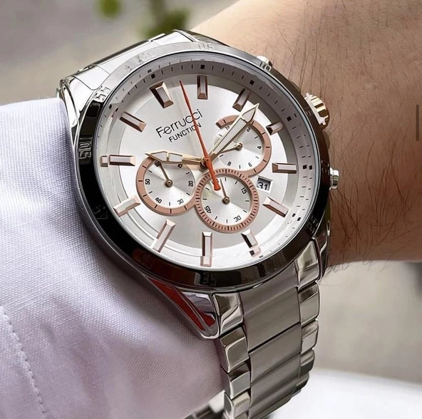 Ferrucci Erkek Fonksiyonlu Metal Kordon Kol Saati  Gümüş ürün görseli 1