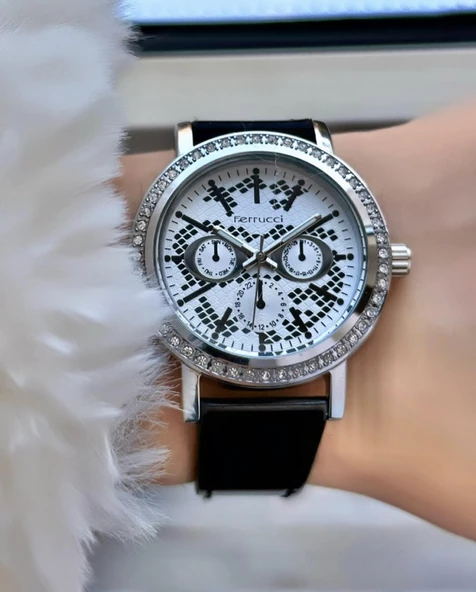 Ferrucci Kadın Deri Kordon Kol Saatİ  Siyah - Resim 2