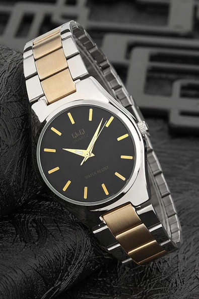 Q&Q Erkek Retro Metal Kordon Kol Saati  Gold Siyah ürün görseli 1