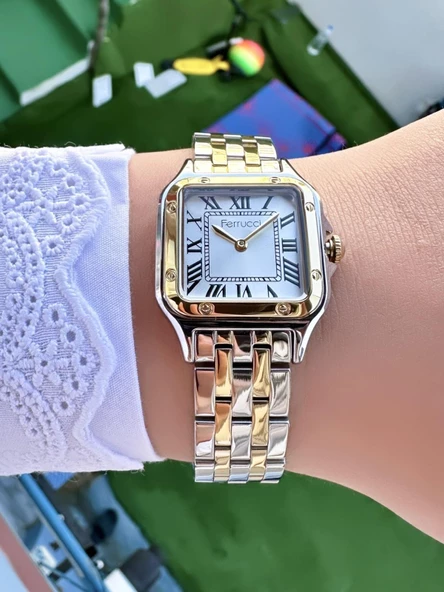 Ferrucci Vintage Kare Minimal Kadın Kol Saati  Gümüş Altın - 2
