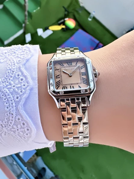 Ferrucci Vintage Kare Minimal Kadın Kol Saati  Gümüş Turuncu - 2
