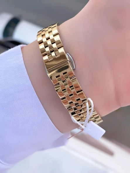 Ferrucci Dikdörtgen Vintage Kadın Metal Kordon Kol Saati  Gold Yeşil - Resim 3