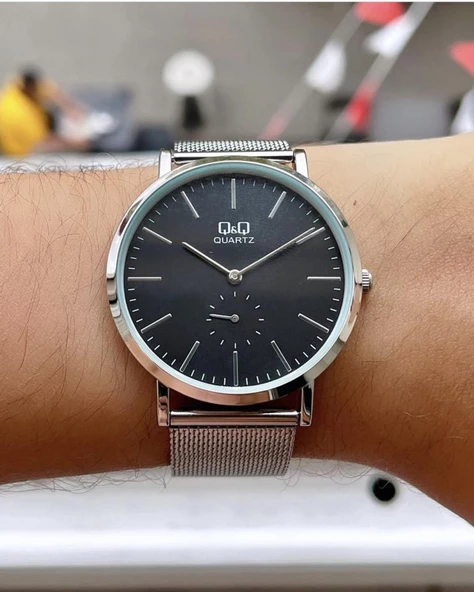 Q&Q Erkek Hasır Kordon Kol Saatİ  Gümüş Siyah - Resim 2