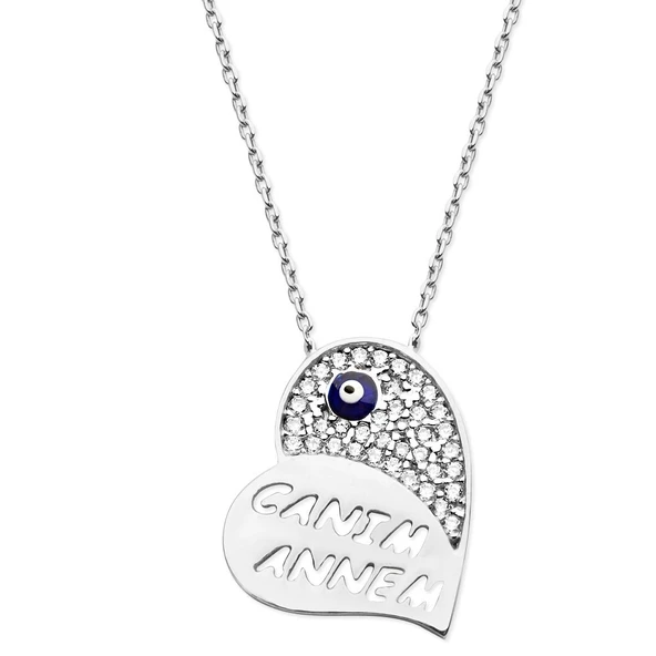 925 Ayar Gümüş Zirkon Taşlı Canım Annem Kolye Anneler Günü