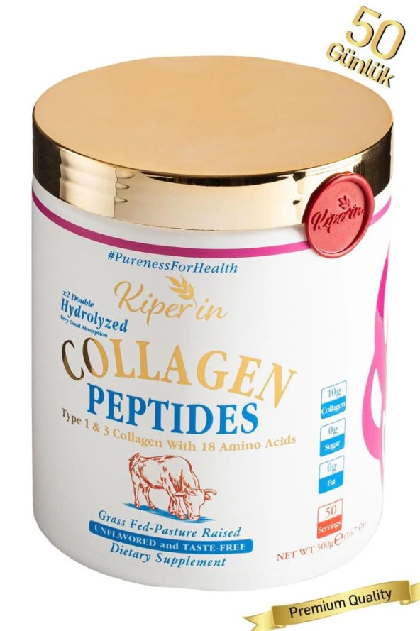 Kiperin Collagen %100 Saf Ve Doğal Yüksek Biyoaktif Çift Hidrolize Kolajen Peptitler Içeren Diyet Takviyesi(50günlük)