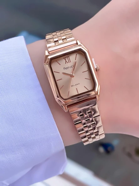 Ferrucci Dikdörtgen Kadın Metal Kordon Kol Saati  Rose - Resim 2