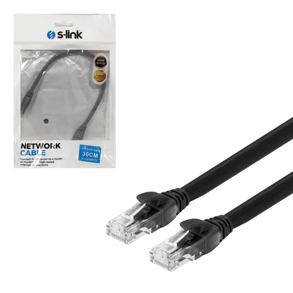 S-Link Sl-Cat6030Bk Cat6 Patch Network Ethernet Kablo Utp Siyah 30Cm