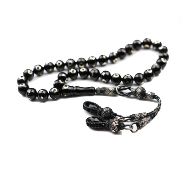 1000 Ayar Gümüş Püsküllü Ayyıldız İşlemeli Gürcistan Oltu Tesbih ürün görseli 1