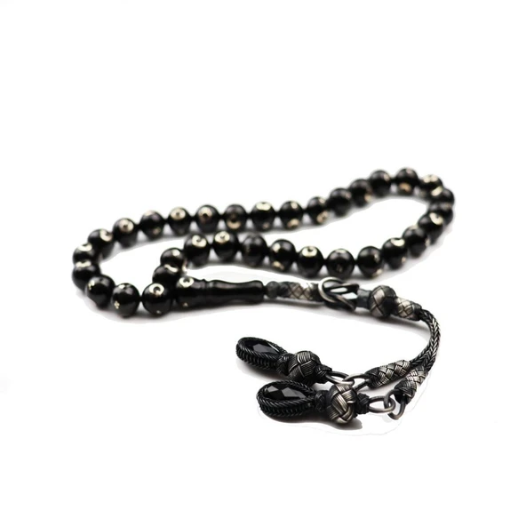 1000 Ayar Gümüş Püsküllü Ayyıldız İşlemeli Gürcistan Oltu Tesbih - Resim 2