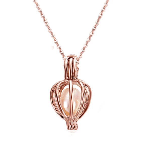 Gerçek İstiridye İçi İnci 925 Ayar Gümüş Kafes İnci Kolye - 6