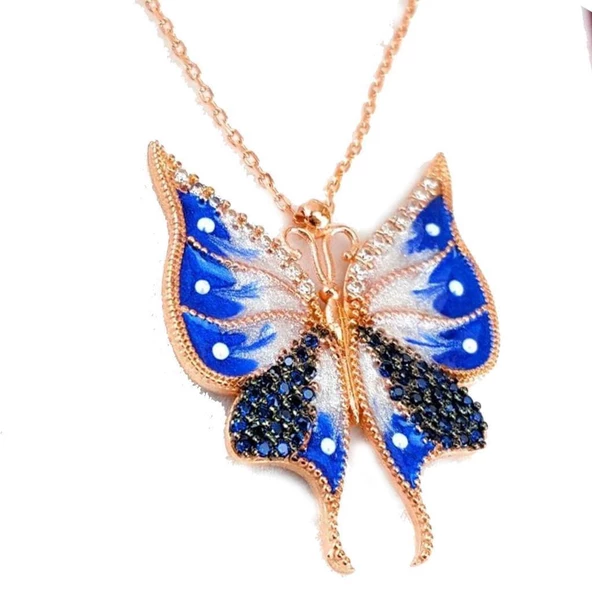 925 Ayar Gümüş Kolye Mineli Özgür Kelebek Kolye Sevgiliye Hediye - 4