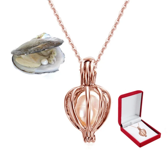 Gerçek İstiridye İçi İnci 925 Ayar Gümüş Kafes İnci Kolye - 3