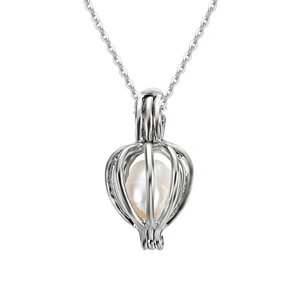 Gerçek İstiridye İçi İnci 925 Ayar Gümüş Kafes İnci Kolye - 4