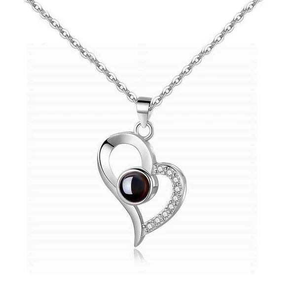 Projeksiyon 100 Dilde Seni Seviyorum Gümüş Kolye - 2