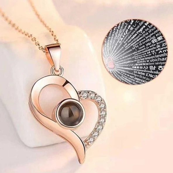 Projeksiyon 100 Dilde Seni Seviyorum Gümüş Kolye - 4