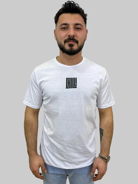 Erkek Chıll Sıfır Yaka Basic Beyaz Tişört