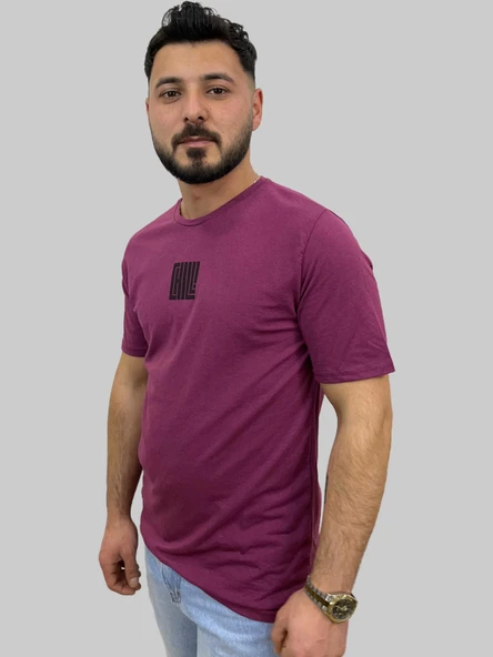 Erkek Chıll Sıfır Yaka Basic Mürdüm Tişört - 2