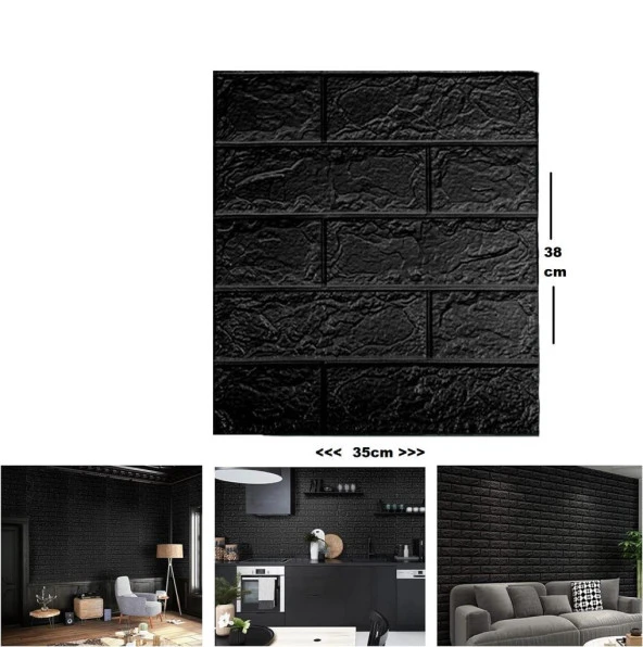 Renkli Duvarlar 10 adet 35x38cm Siyah Kendinden Yapışkanlı Duvar Kağıdı Esnek Köpük Panel 3d Tuğla Desen - 2
