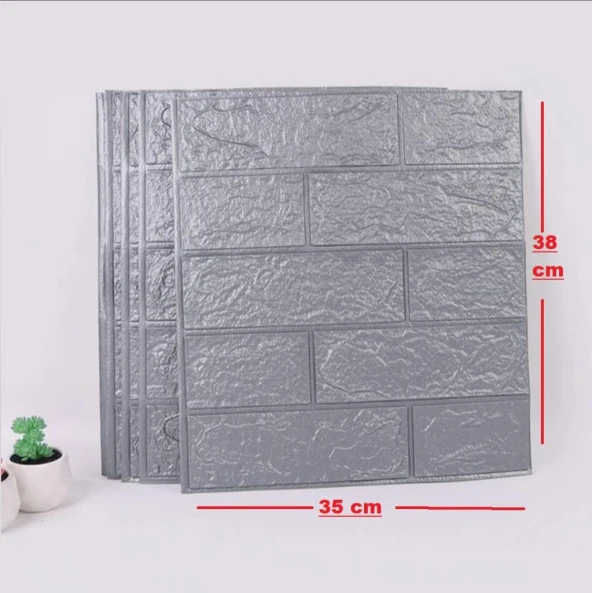 Renkli Duvarlar 10 adet 35x38cm Gri Kendinden Yapışkanlı Duvar Kağıdı Esnek Köpük Panel 3d Tuğla Desen - 2