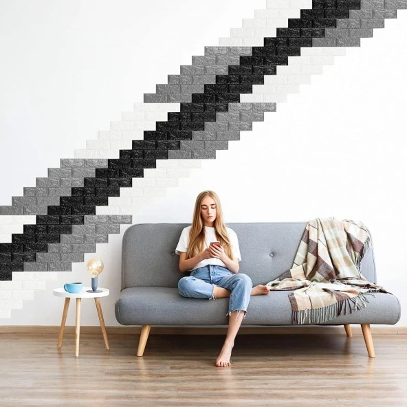 Renkli Duvarlar 10 adet 35x38cm Gri Kendinden Yapışkanlı Duvar Kağıdı Esnek Köpük Panel 3d Tuğla Desen - 4