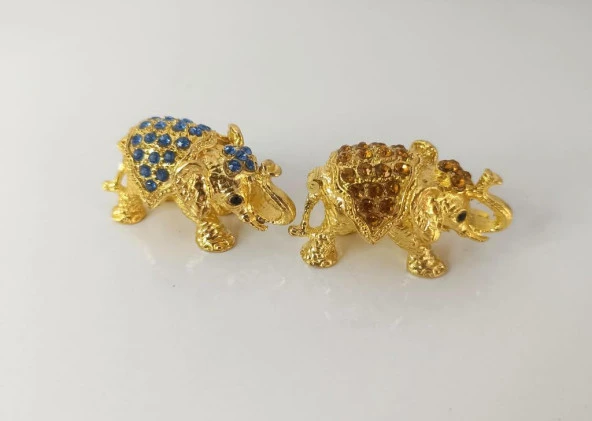 Mücevherat Takı Kutusu Fil Swaroski Taşlı 2 Adet Ev Dekorasyon Masa Süsü - 5