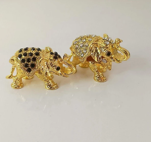 Mücevherat Takı Kutusu Fil Swaroski Taşlı 2 Adet Ev Dekorasyon Masa Süsü - 8